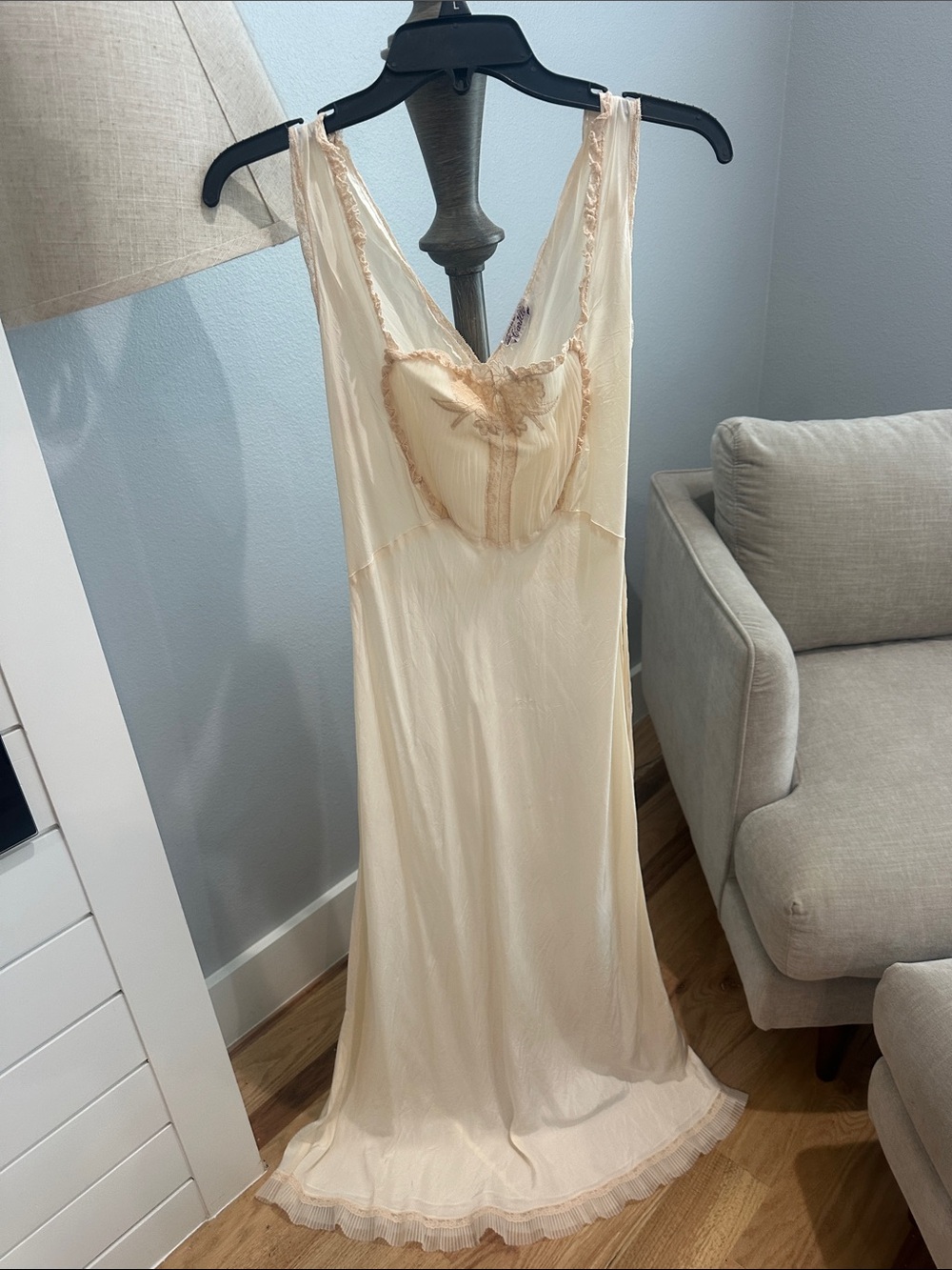 Elegant Cream Lace-Trim Nightgown